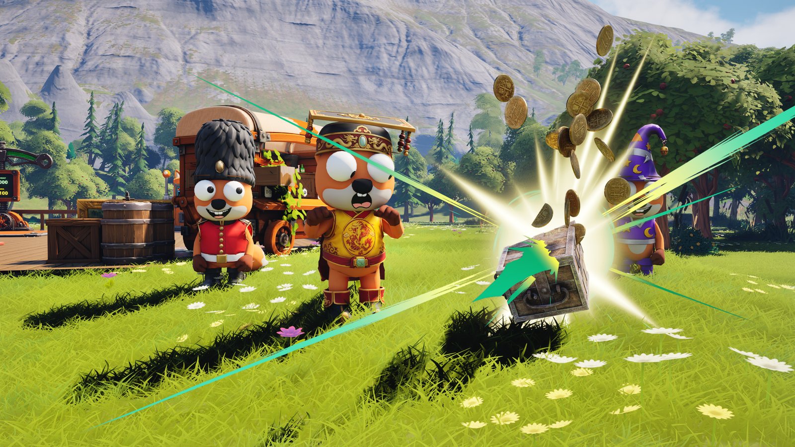 Foxalot screenshot: Coins burst out of a crate