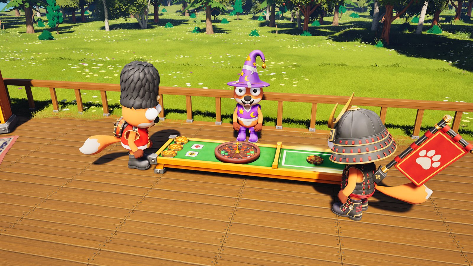 Foxalot screenshot: Three foxes at the roulette table