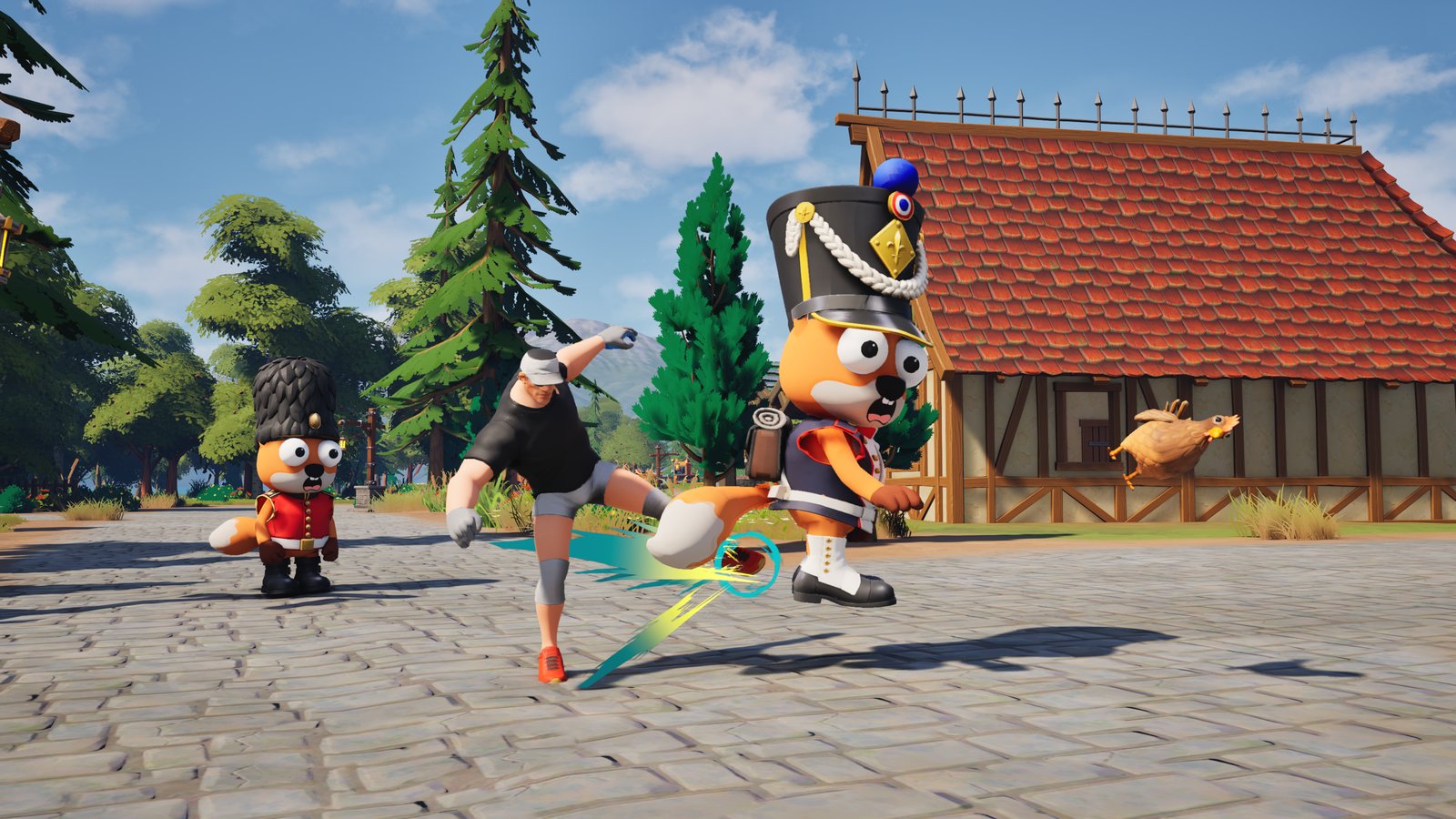 Foxalot screenshot: A villager kicks at a fox